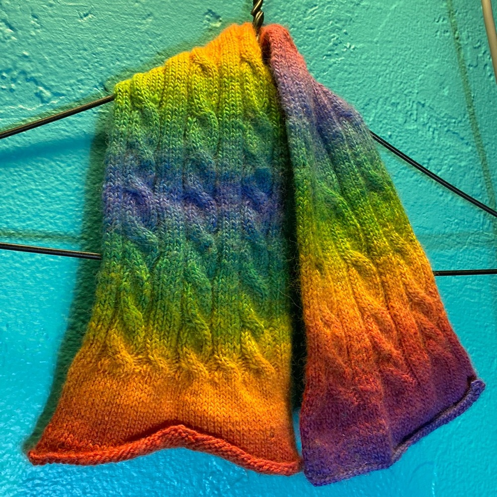 Rainbow baby alpaca very short hand cable knit scarf